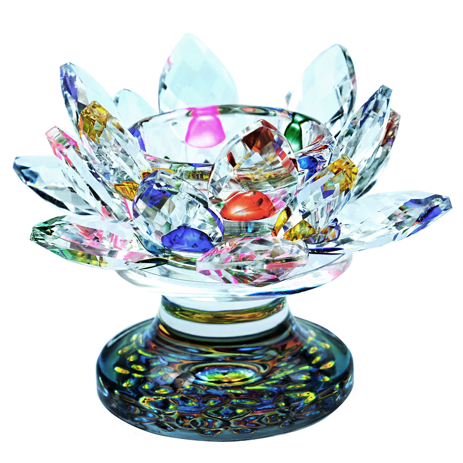 Colourful Crystal Lotus Flower Tealight Candle Holder Glass Candle