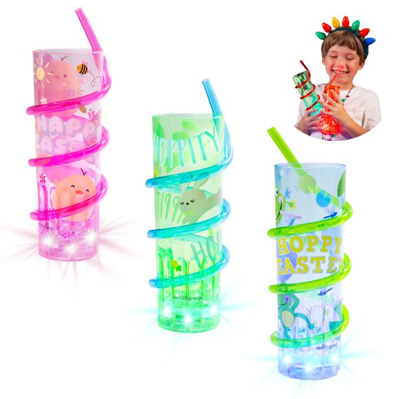 Vasos con pajita iluminados Cool Things Corp, paquete de 3, libres de BPA