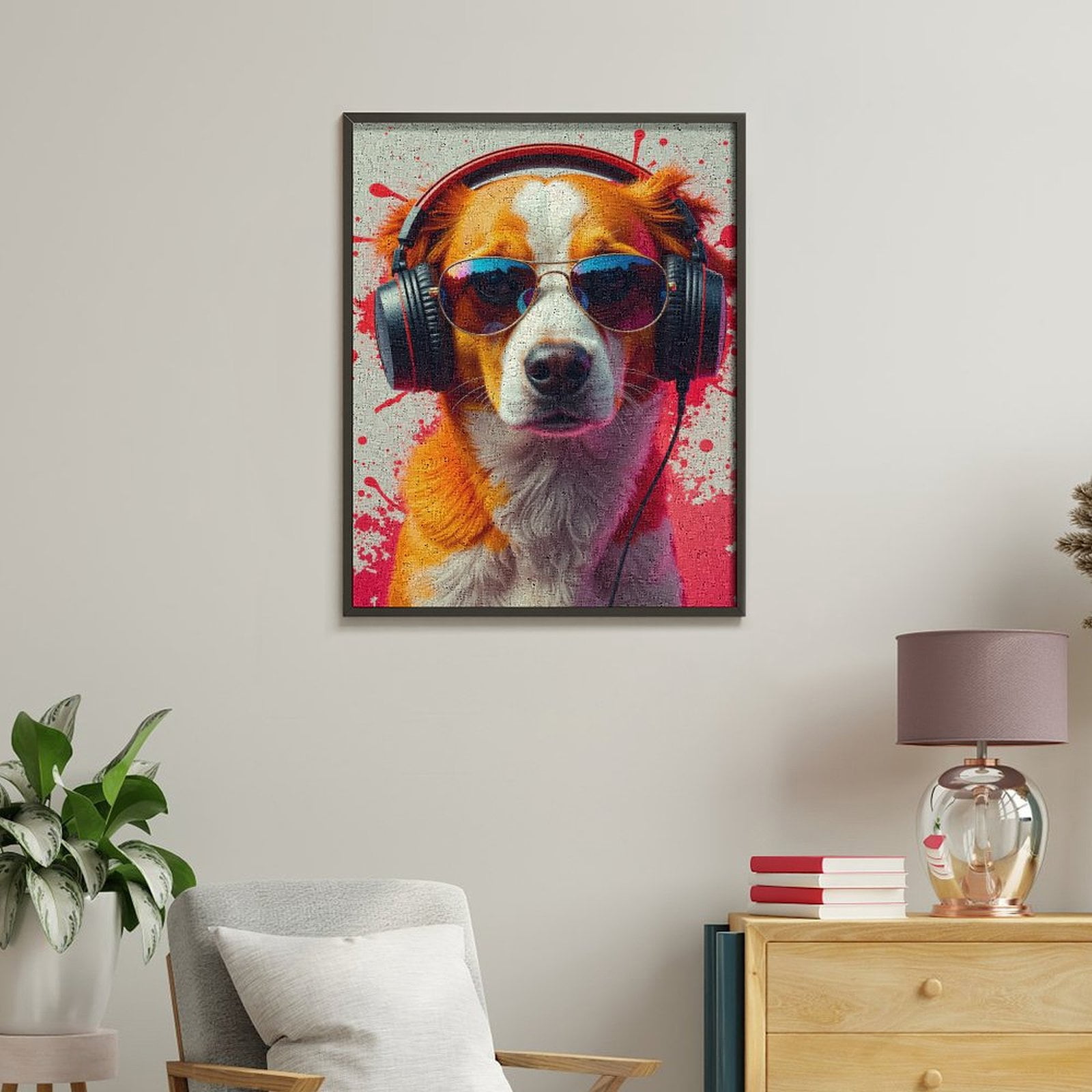 Paint By Numbers Kit for Adults Beginner - DIY Cool Dog Headphones Sunglasses Art Canvas Painting Kits for Adults, Frameless Paint By Number for Adults for Home Wall Decor 16x20 Inch