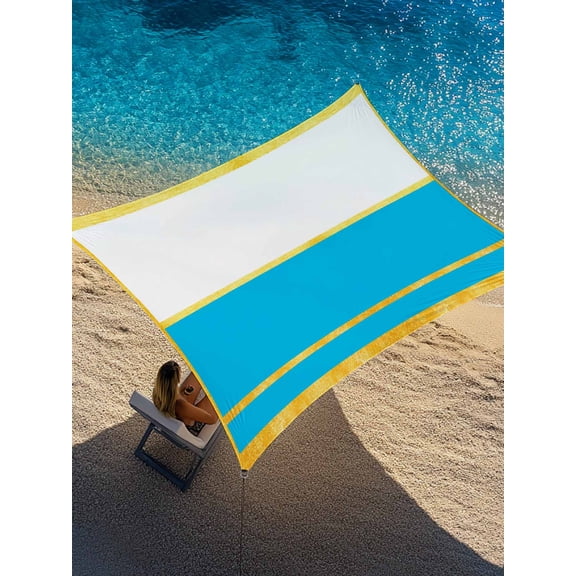 Gold Line Sun Shade Sail 12' x 16', Blue Color Block Rectangular Geometric Modern Rectangle Outdoor Sunshade Canopy, Waterproof UV Block Patio Covers for Garden Yard Beach