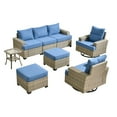 thumbnail image 3 of XIZZI 8 Pieces Outdoor Patio Furniture All Weather Rattan Conversation Set High Back Seating Set Modular Outside Sectional Sofa with Swivel Rocking Chairs for Porch,Denim Blue, 3 of 10