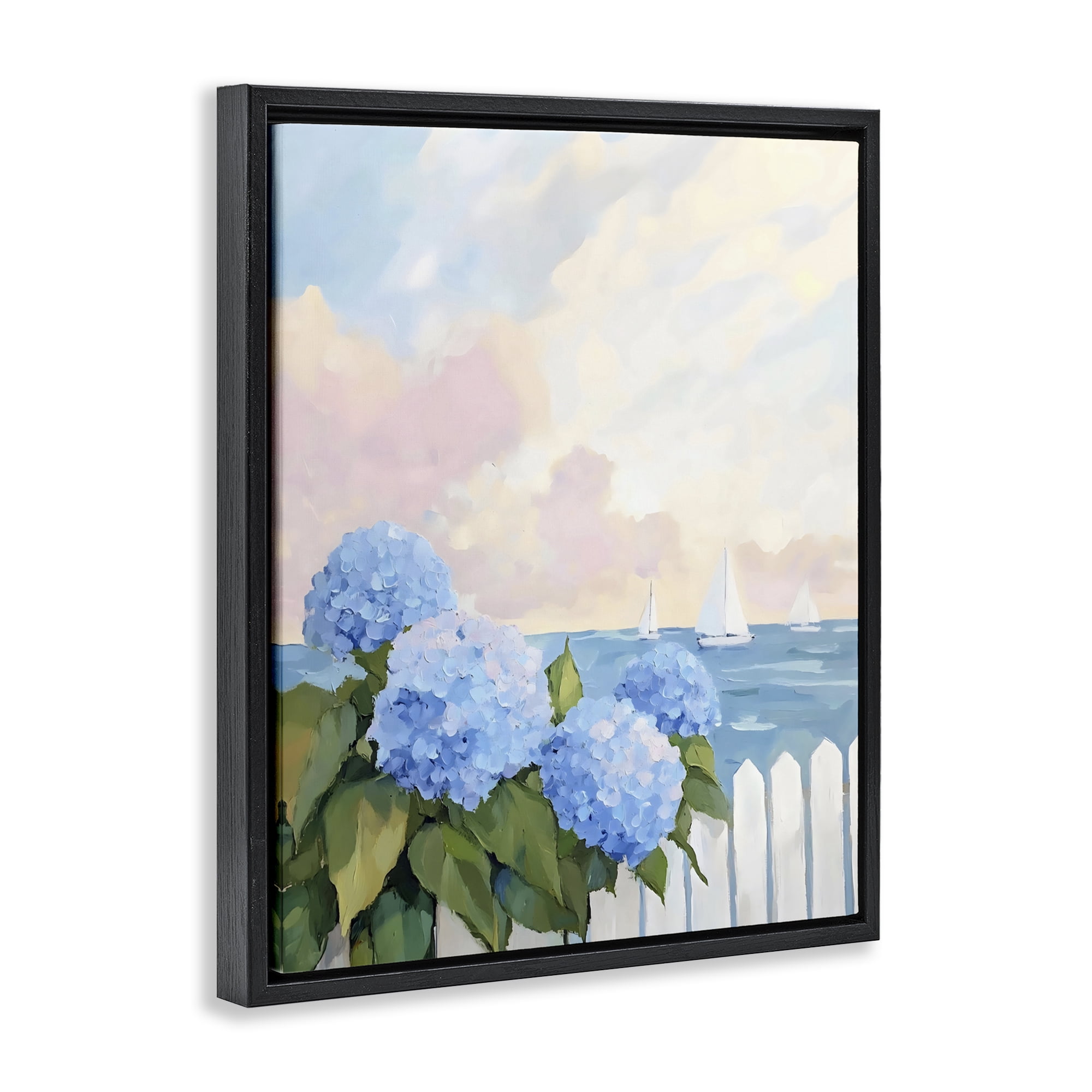 Stupell Industries Hydrangeas By The Sea Black Framed Floater Canvas Wall Art, design by Creative Studio