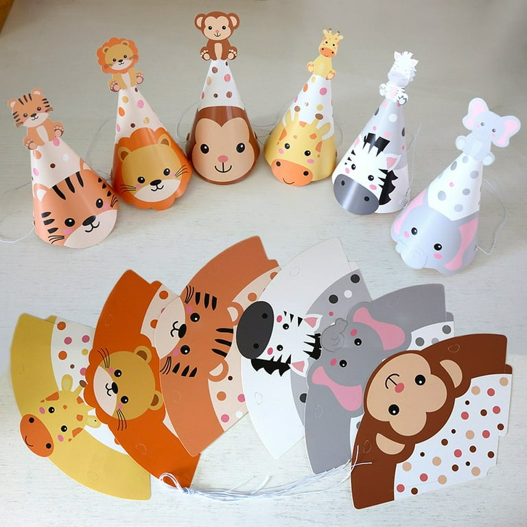Goodhd 6Pcs forest Animal Jungle Theme Party Kids Birthday Hat - Main Image