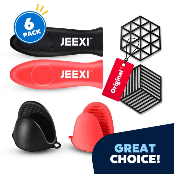 Silicone Hot Handle Cover Potholders Oven mitts, Cast Iron Skillets Sleeve Grip Cover Red & Black