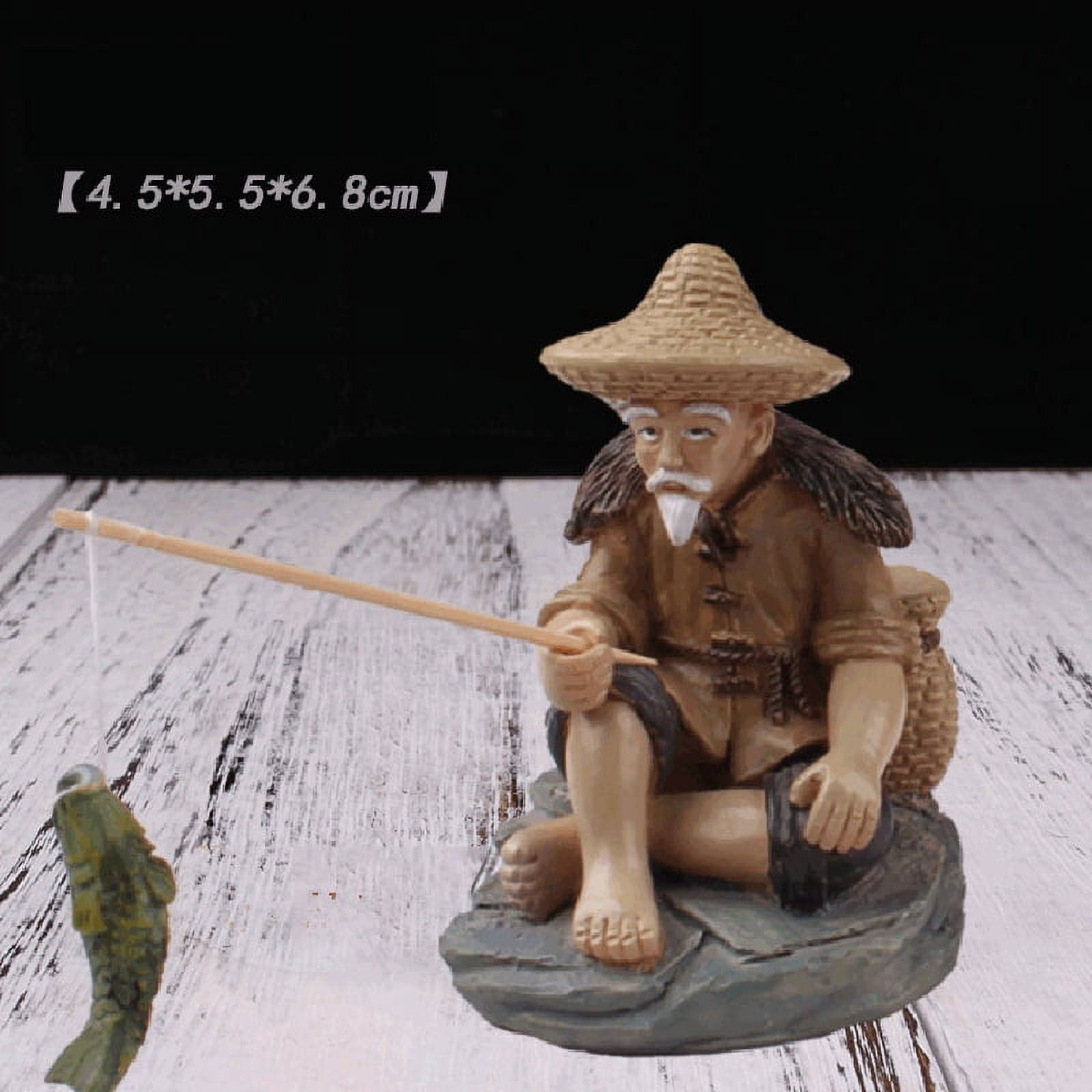 Fishing Old Man Resin Figure Statue Sitting Garden Ornament for Outdoor  Pool Micro-Landscape Bonsai Garden Crafts 