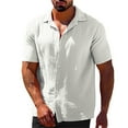 thumbnail image 2 of Summer Casual Lapel Solid Color Short Sleeved Button Men'S Linen Shirt Men'S Clothing, 2 of 4