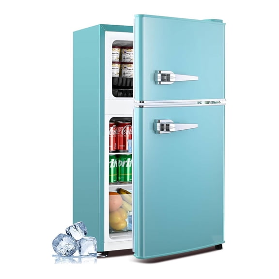 3.2 Cu.Ft Mini Fridge with Freezer Compact Refrigerator Single Door Adjustable Thermostat Energy-efficient Low Noise For Bedroom, Office, Kitchen, Light Blue