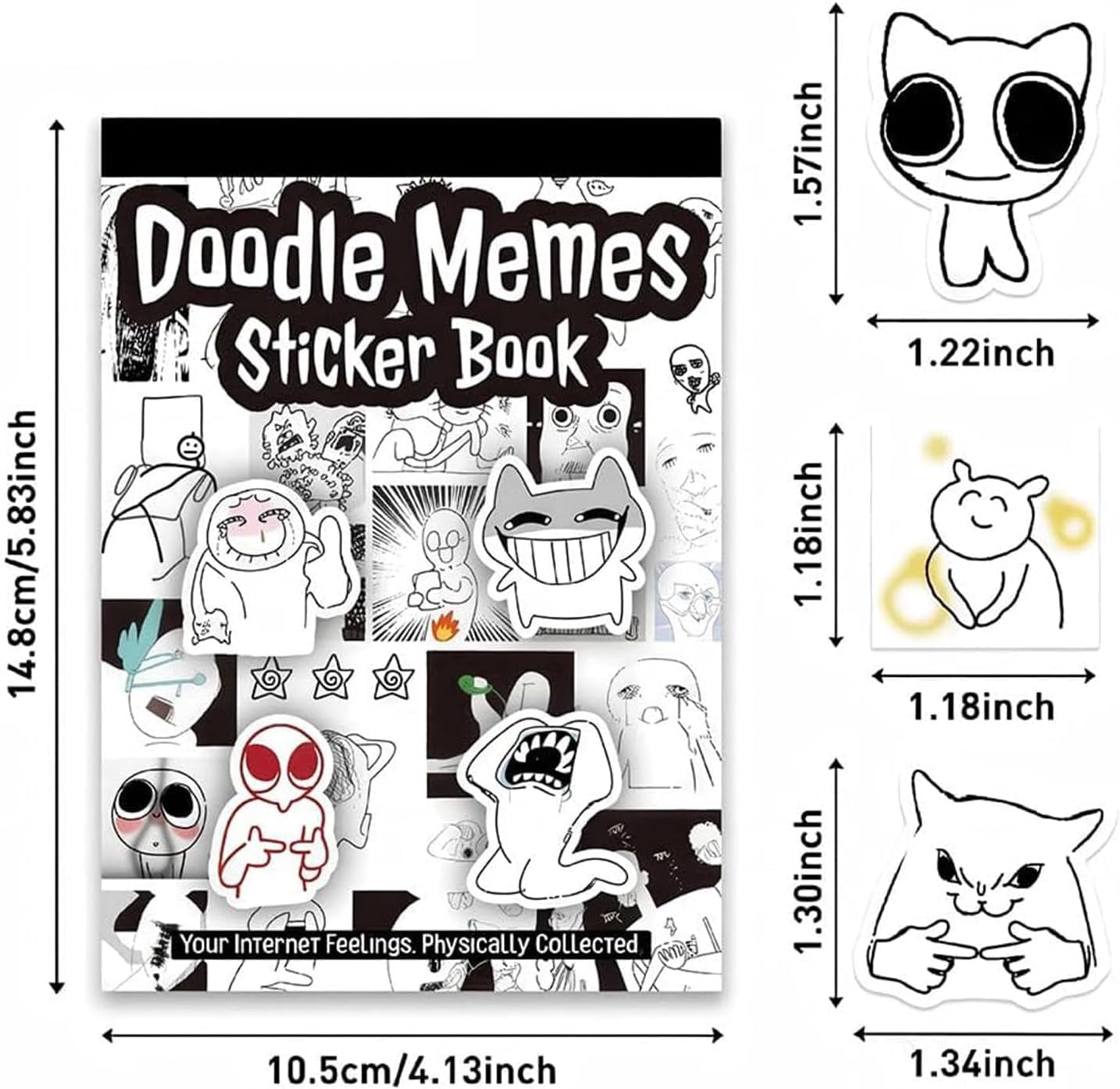 Hand-Drawn Internet Sticker Book – Waterproof Vinyl Decals for Journaling, Mood Expression, and Aesthetic Decor, No-Repeat Design