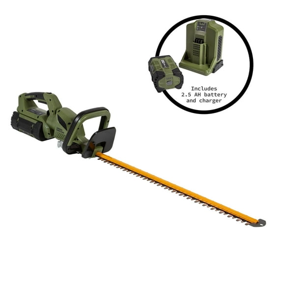 Green Machine 62V Cordless 25" Hedge Trimmer with 2.5 Ah Battery and Rapid Charger