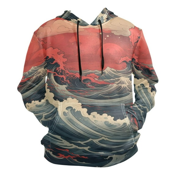 Red and Black Waves Men’s Hoodies Sweatshirt Fleece Jackets Long Sleeve Sweatshirts