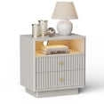 thumbnail image 2 of PAPROOS 22.8'' Large Fluted Nightstand, 2 Drawers Bedside Table with Charging Station and LED Light, Curved Corner Design Storage Night Stand End Table for Bedroom, Living Room, Beige Gray, 2 of 7