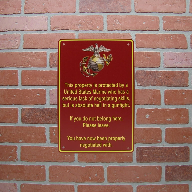 Funny Military USMC Lacks Negotiating Property Protected Marine Tin Metal Sign Funny Military USMC Lacks Negotiating Property Protected Marine Tin Metal Sign