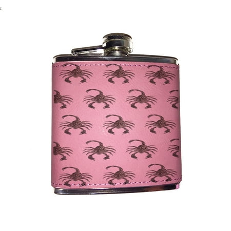 Pattern Flask - KuzmarK Pink Leather Flask - Scorpion Guns Pattern Art