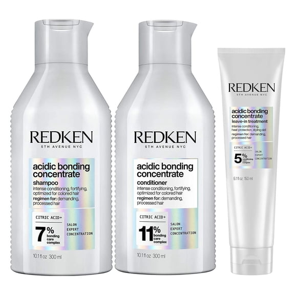 Redken Acidic Bonding Concentrate Shampoo and Condioner 10.1 oz Each and Leave in Treatment 5 oz Set