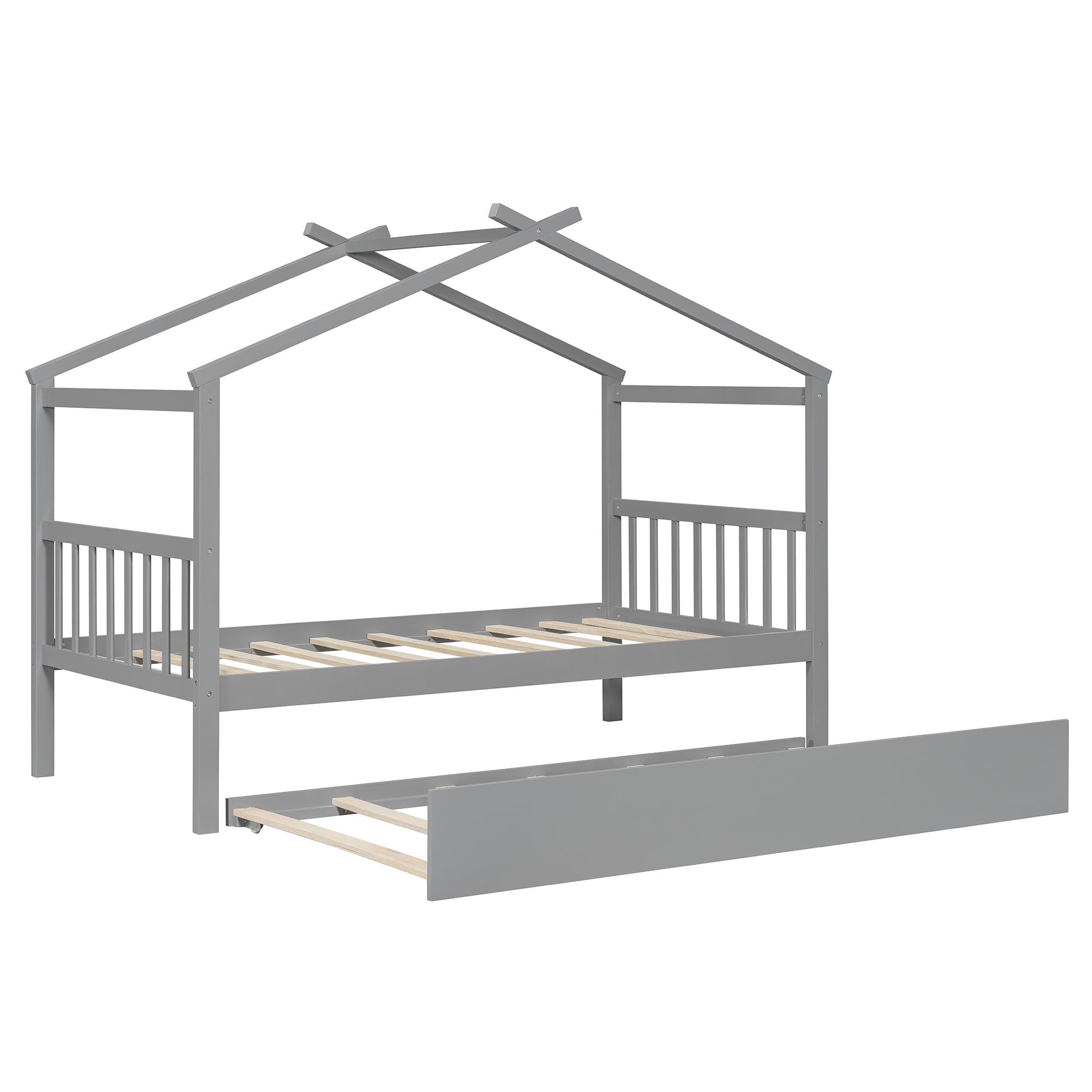 Sailvan Twin Size Wooden House Bed with Twin Size Trundle