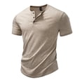 thumbnail image 5 of LMOIPLI Mens Slim Fit Henley T Shirt with Button Placket Soft Breathable Cotton Blend Short Sleeve Tee for Casual Daily Wear Khaki XXL, 5 of 9