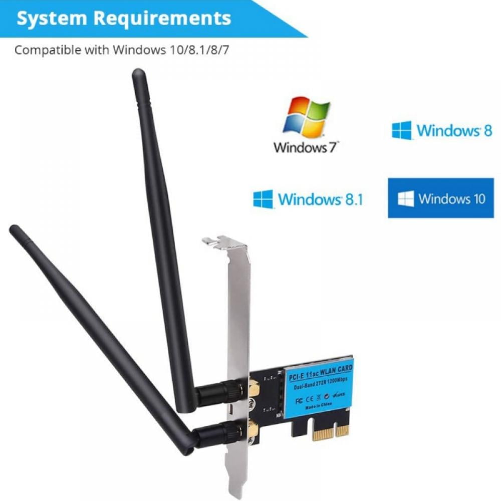 Dual Band Wireless-AC 1200Mbps PCIE WiFi Adapter with Bluetooth 4.2 for  Windows 7, 8.x, 10, 11 64bit System Desktop PCs, 2.4GHz 300Mbps and 5GHz