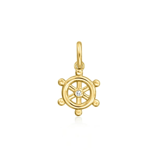 Pure Collection by Ross-Simons 14kt Yellow Gold Ship Wheel Charm With Single Diamond, Women's, Adult