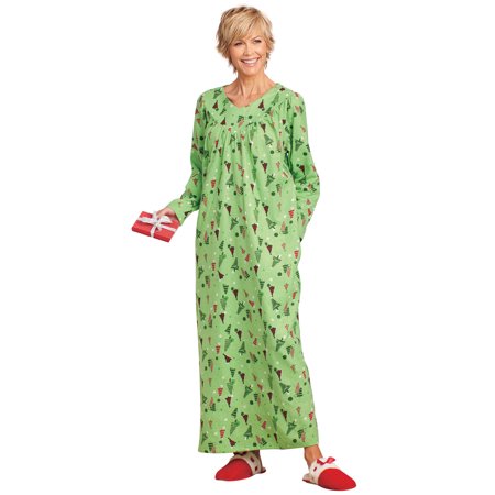 

AmeriMark Women s Floral Print Flannel Long Night Gown 100% Cotton Sleep Dress Holiday 2X