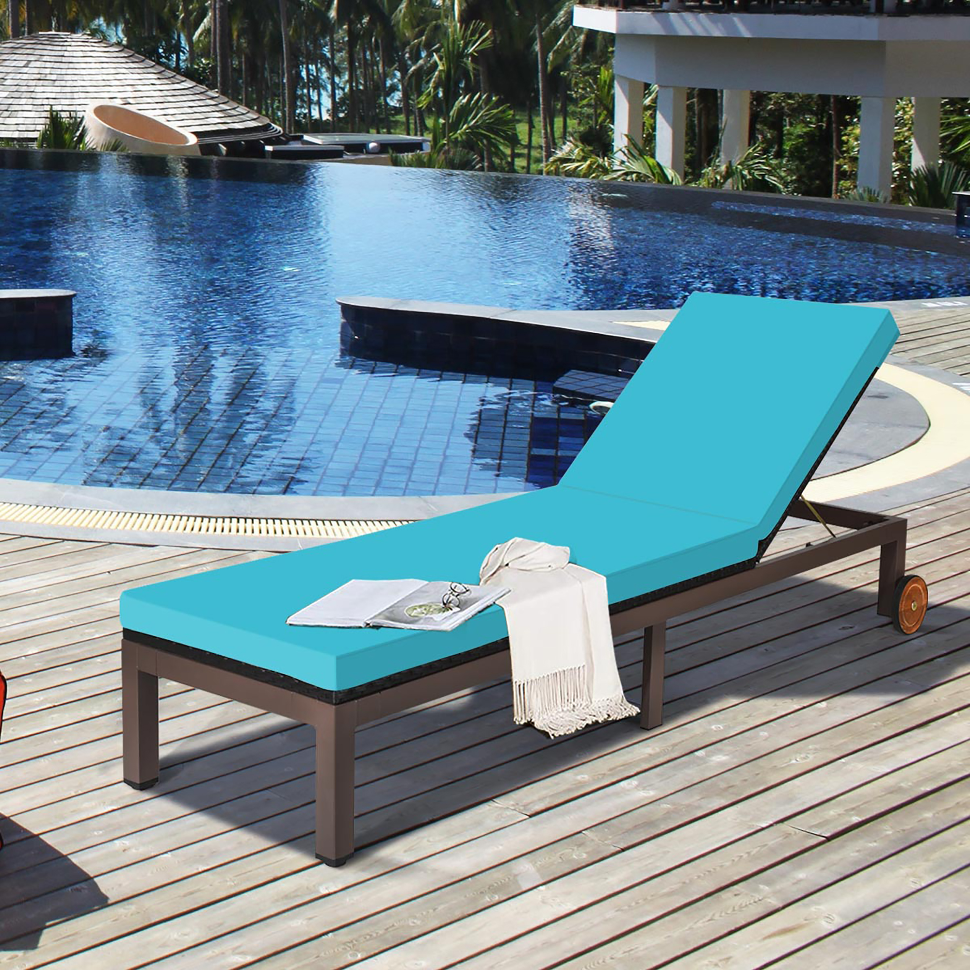 costway outdoor rattan lounge chair chaise recliner adjustable cushioned patio