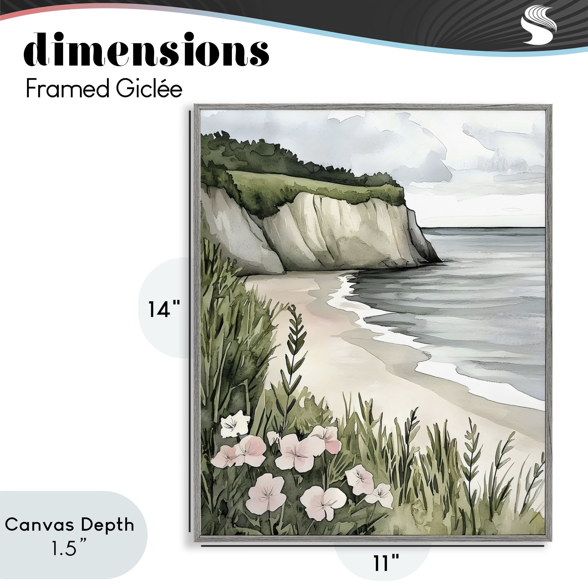 Stupell Industries Coastal Calm with Floral Blooms Gray Framed Giclee Art, design by Riley B