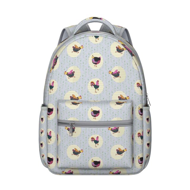 Coop Cluck Chicken Backpack for Student Cute Cartoon Hen Egg Chick Print Rustic Farm Animal Pattern Bookbag for Student