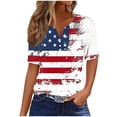 thumbnail image 3 of Feancey Womens Fourth of July T Shirt 2025 American Flag Print Henley Shirts Summer Casual Short Sleeve V Neck Tops Independence Day Patriotic Tee Multicolor L, 3 of 6