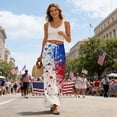 thumbnail image 4 of America 250 Pants for Women 1776-2026 American Flag Print Wide Leg Pajama Bottoms Elastic High Waist Slit Baggy Casual Soft Lounge Pants, #01 Blue, L, 4 of 6
