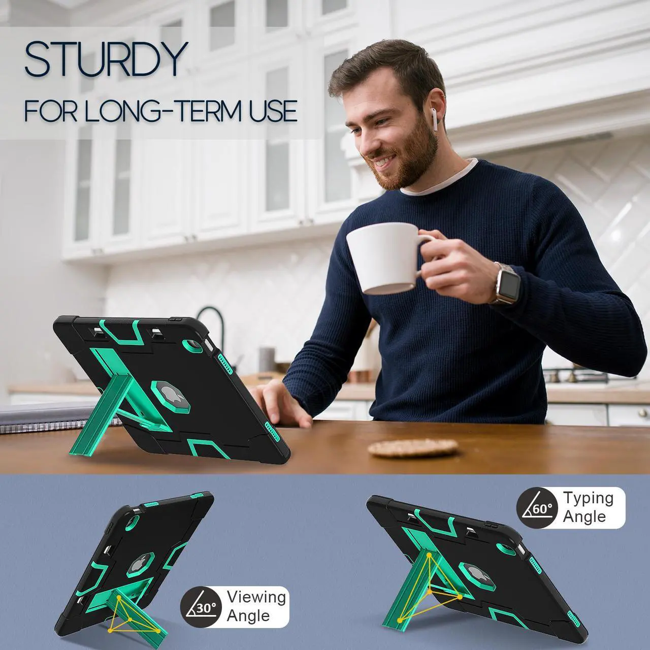 Case for iPad Air 13 Inch M3 2025 / M2 2024 with Pencil Holder Heavy Duty Rugged Protective Cover with Kickstand Stylus Pen