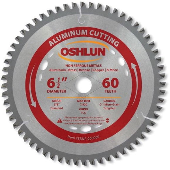 Oshlun SBNF-065060 6-1/2-Inch 60 Tooth TCG Saw Blade with 5/8-Inch Arbor (Diamond Knockout) for Aluminum and Non Ferrous Metal