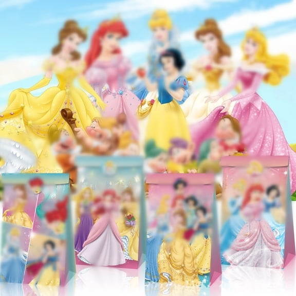 24 PCS Party Favor Candy Bags for Anime Princesses Themed Birthday Supplies Decor,Kids Birthday Game Party Kraft Paper Goodie Gift Bag Decorations
