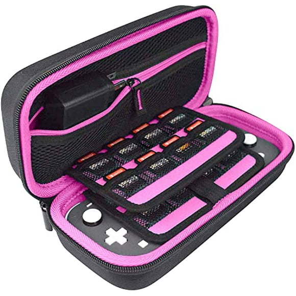 TakeCase Étui de Transport Compatible avec Nintendo Switch Lite - Comprend une Pochette Qui Convient à l'Adaptateur/chargeur, aux Accessoires et au Rangement de 16 Jeux - Parfait pour les Voyages - Rose/noir