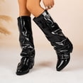 thumbnail image 6 of Lovzfmll Knee High Boots Women, Western Boots Pointed Toe Belt Buckle Mid Heel, Block Heel Wide Calf Buckle Chelsea Leather Boots Fall Black Boots, 6 of 9