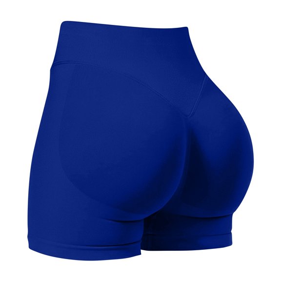 Women Workout Impact Shorts Scrunch Butt Lifting Tummy Control Gym Shorts Comfy Running Seamless Booty Biker Shorts Blue L