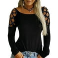 thumbnail image 1 of DYMADE Women Round Neck Hollow Soild Color Long Sleeve Casual Tunic Top, 1 of 2