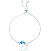 Decadence Sterling Silver Rhodium Created Opal Dolphin Adjustable Bracelet