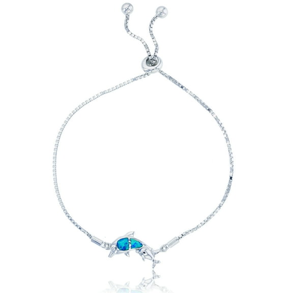 Decadence Sterling Silver Rhodium Created Opal Dolphin Adjustable Bracelet