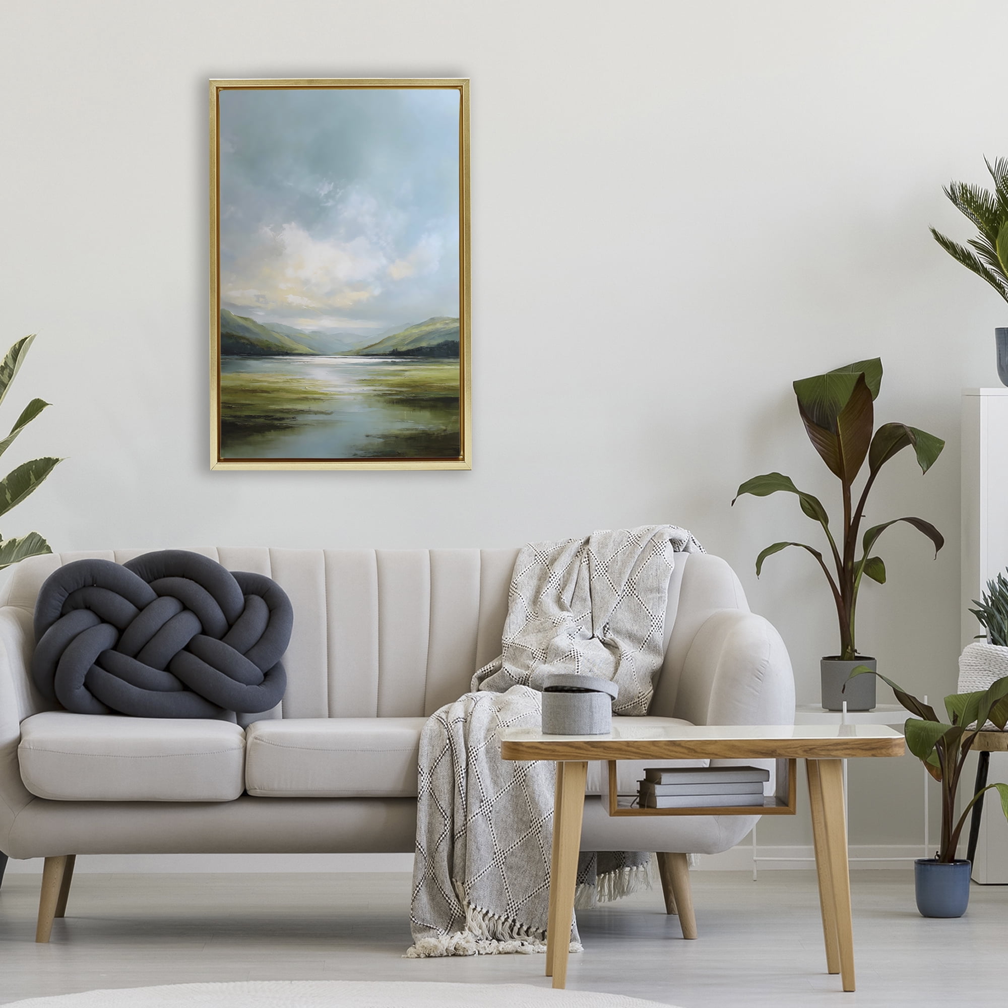 Stupell Industries Here Comes Sun over Valley Gold Framed Floater Canvas Wall Art, design by Petal Prints Design