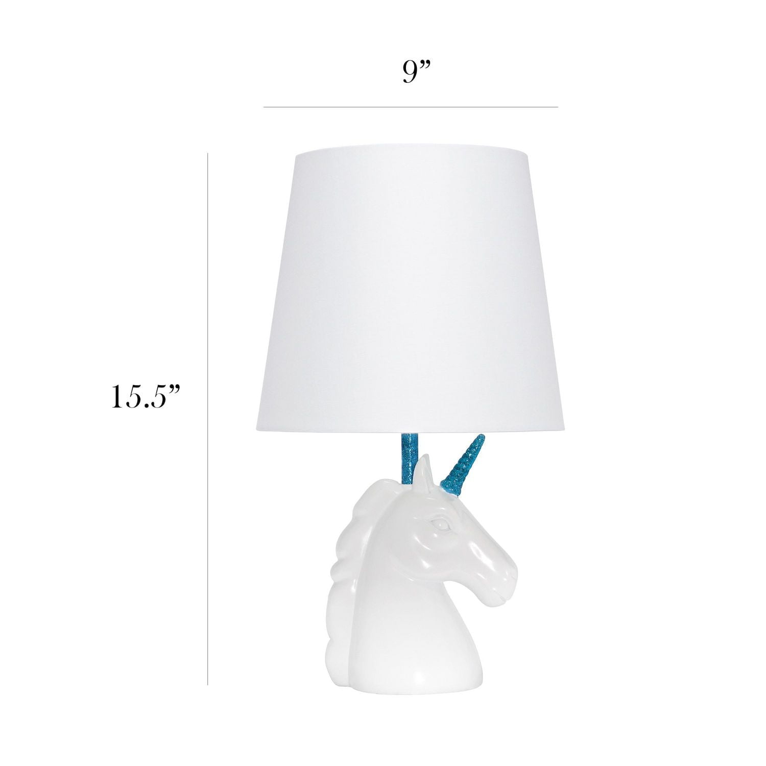 Simple Designs Lampe de table licorne blanche étincelante
