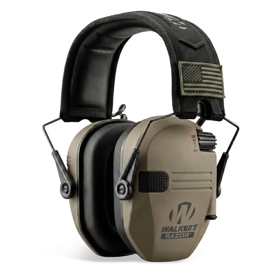 Walker's Razor Slim Shooter Electronic Folding Ear Protection Muffs, Tan Patriot
