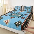 thumbnail image 3 of Homewish Blue Tribal Aztec Queen Sheet Sets for Adult, Bohemian Triangle Abstract Flat Sheet, Southwestern Queen Fitted Sheet, Breathable Home Decor, 4-Piece, 3 of 7