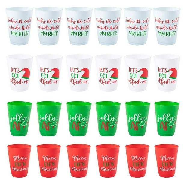 Christmas Plastic Party Cups 24Pack Reusable Tumblers, 16Ounce