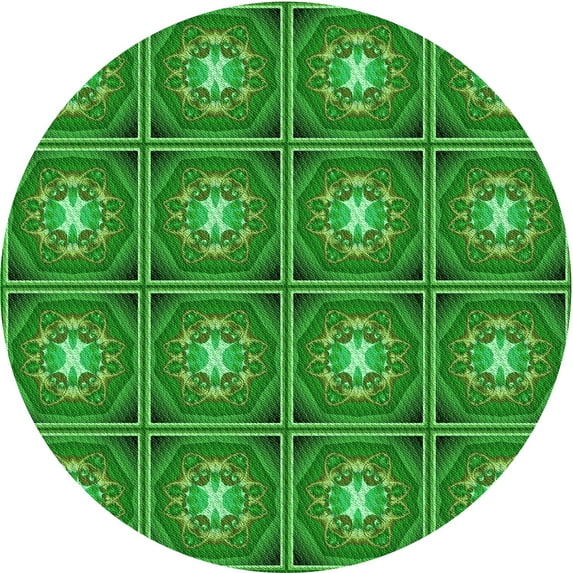 Ahgly Company Indoor Round Patterned Green Area Rugs, 7' Round