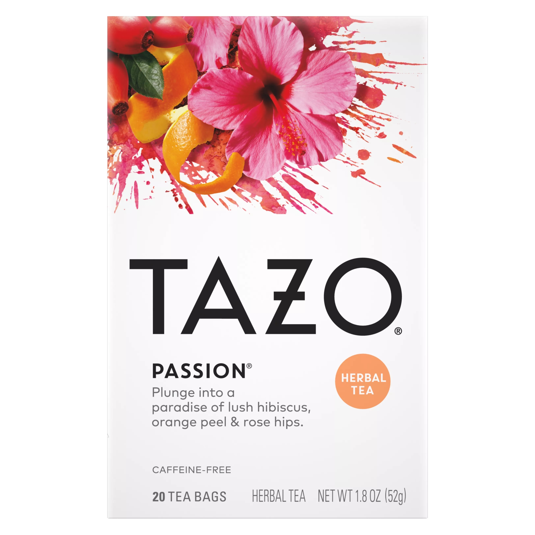 TAZO Passion Herbal Tea Bags, Iced or Hot, Caffeine-Free, 20ct