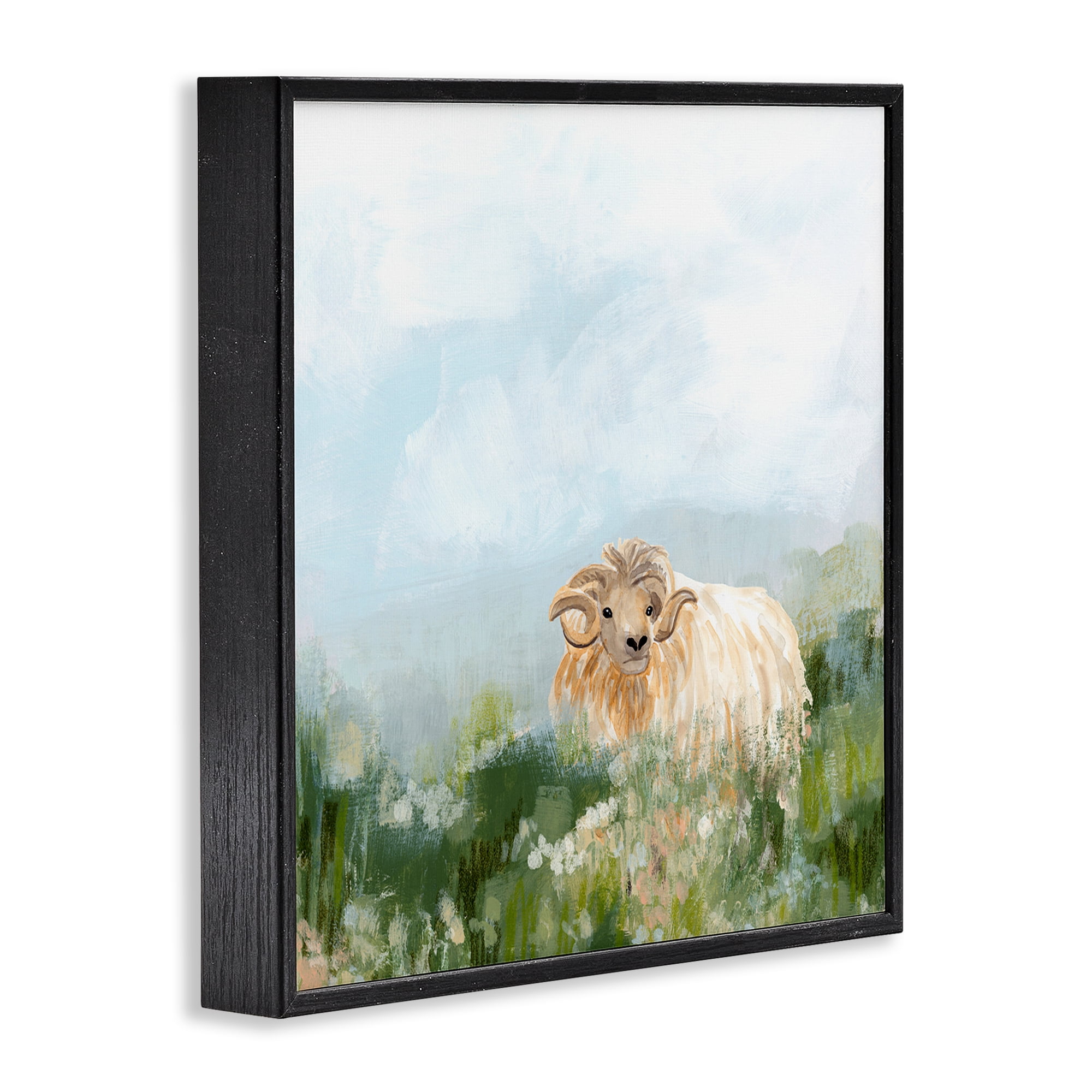 Stupell Industries Rural Goat in Meadow Animals & Insects Painting Black Framed Art Print Wall Art, 12 x 12