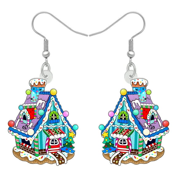 NEWEI Christmas Day Acrylic Cartoon Gingerbread House Colorful Candy Cottage Dangle Jewelry Charms For Women Holiday Party Gifts