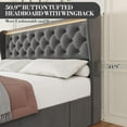 thumbnail image 2 of Senfot King Size Upholstered Bed Frame with Tall Tufted Wingback Headboard, LED Lights & Charging Station, Noise-Free Structure, Metal Support, Grey, 2 of 6