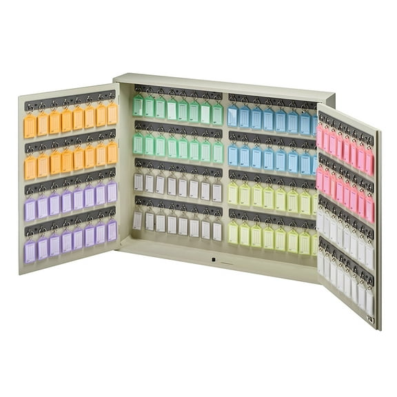 Acrimet Key Cabinet Organizer 128 Positions with Lock (Wall Mount) (128 Multicolored Tags Included) (Beige Cabinet)