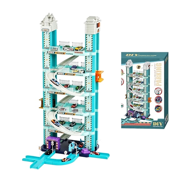 JoyMelo Parking Garage Toy 6 Floors Car Track Set with 2 Alloy Cars,Light and Sounds,Educational Playset for 3-12 Kids Boys Girls,Christmas and Birthday Gifts