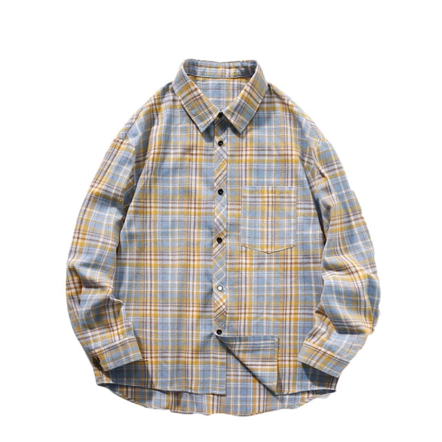 Blusa y camisa de manga larga con cuello vuelto para hombre, con solapa estampada y botones, bolsillo tipo cárdigan, blusa de manga larga con cuello vuelto, blusa de poliéster para hombre